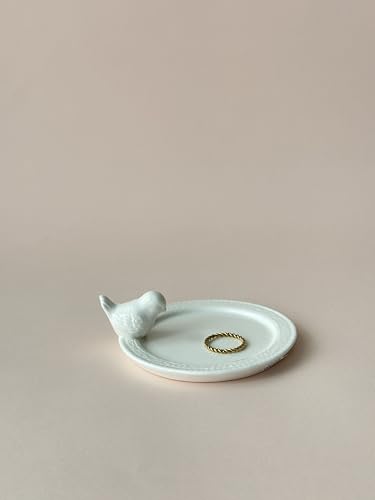 Luxury Ceramic Jewelry Tray with Decorative Figurine (1 x White Bird Edge)