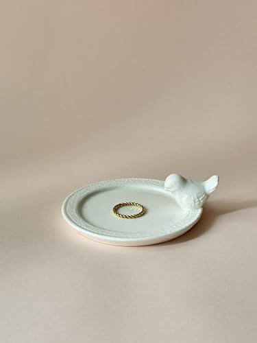 Luxury Ceramic Jewelry Tray with Decorative Figurine (1 x White Bird Edge)