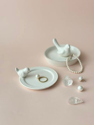 Luxury Ceramic Jewelry Tray with Decorative Figurine (1 x White Bird Edge)
