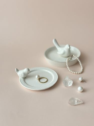 Luxury Ceramic Jewelry Tray with Decorative Figurine (1 x White Bird Edge)