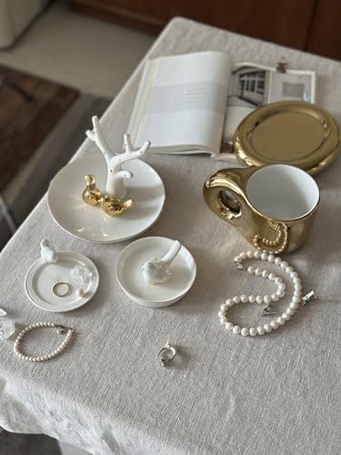 Luxury Ceramic Jewelry Tray with Decorative Figurine (1 x White Bird Edge)