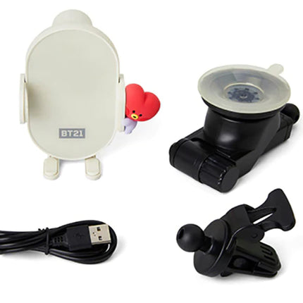 BT21 TATA QI Wireless Car Charger & Auto Grip Phone Holder – Fast & Secure Mount (Minini TATA)