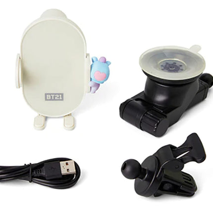 BT21 MANG QI Wireless Car Charger & Auto Grip Phone Holder – Fast & Secure Mount (Minini MANG)
