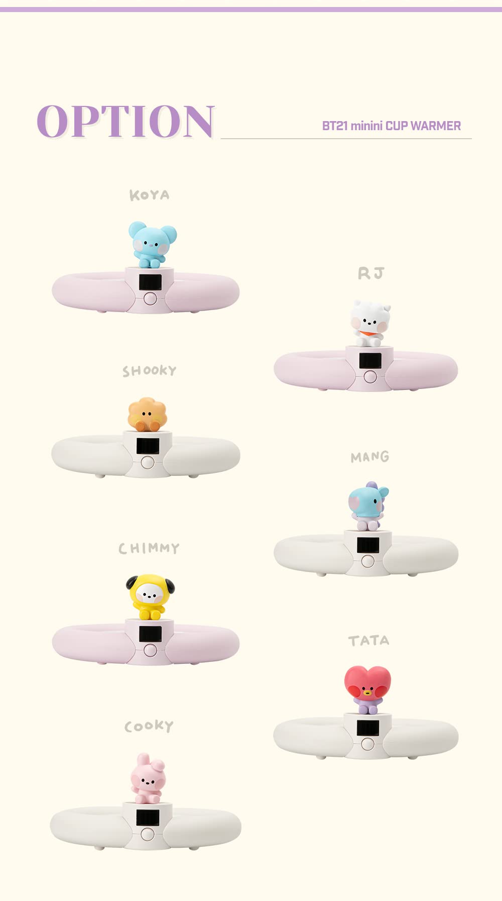 BT21 minini Cup Warmer, Cup Warmer, Cup Warmer, Mug Warmer, Drink Warmer, Thermal Coaster, Warm Coaster, Warm, Warm USB for Office (TATA)