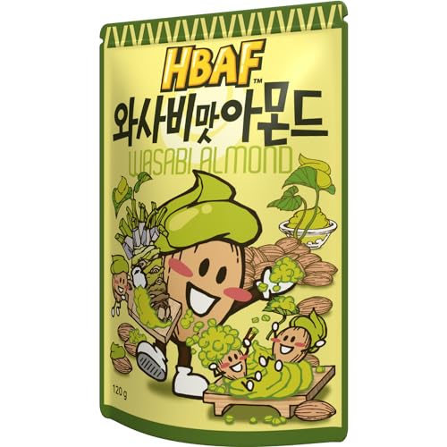 HBAF Korean Seasoned Almond Nuts – Healthy & Gluten-Free Asian Snack | Perfect for School, Office, Travel & Camping  (Wasabi 120gram 1 pack)