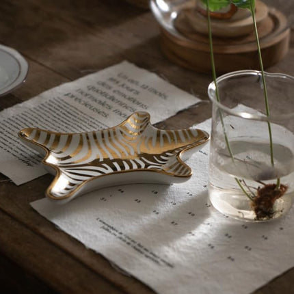 Luxury Ceramic Jewelry Tray with Decorative Figurine (1 x Gold Stripe Tiger Tray)