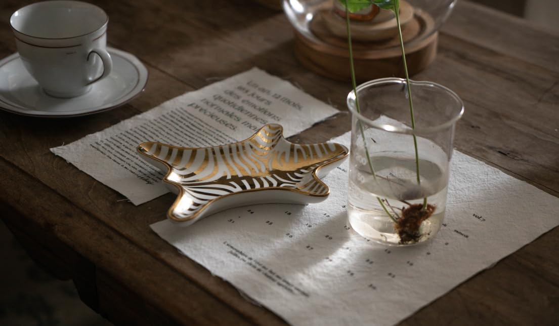 Luxury Ceramic Jewelry Tray with Decorative Figurine (1 x Gold Stripe Tiger Tray)