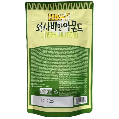 HBAF Korean Seasoned Almond Nuts – Healthy & Gluten-Free Asian Snack | Perfect for School, Office, Travel & Camping  (Wasabi 120gram 1 pack)