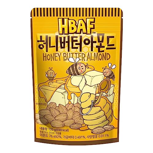 HBAF Korean Seasoned Almond Nuts – Healthy & Gluten-Free Asian Snack | Perfect for School, Office, Travel & Camping (Honey butter 120 gram 1 Pack)