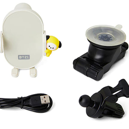 BT21 CHIMMY QI Wireless Car Charger & Auto Grip Phone Holder – Fast & Secure Mount (Minini CHIMMY)