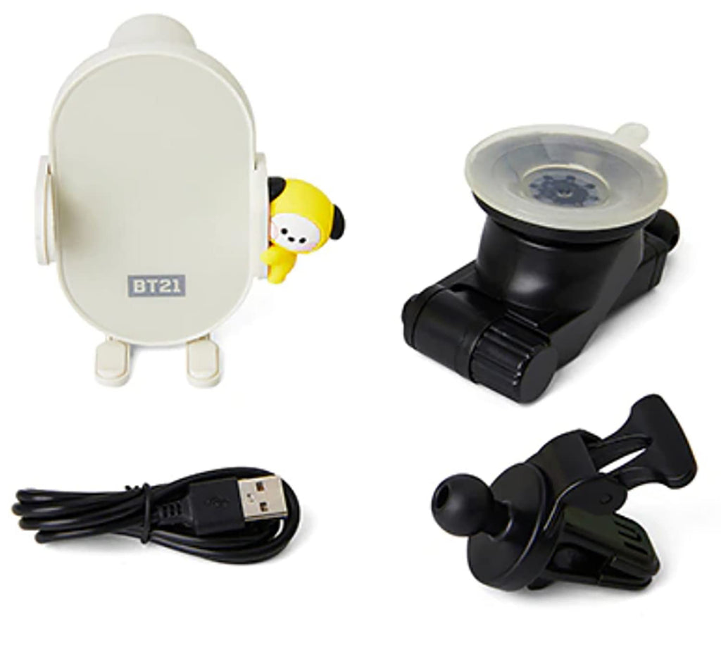 BT21 CHIMMY QI Wireless Car Charger & Auto Grip Phone Holder – Fast & Secure Mount (Minini CHIMMY)