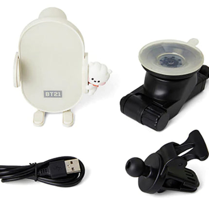 BT21 RJ QI Wireless Car Charger & Auto Grip Phone Holder – Fast & Secure Mount  (Minini RJ)