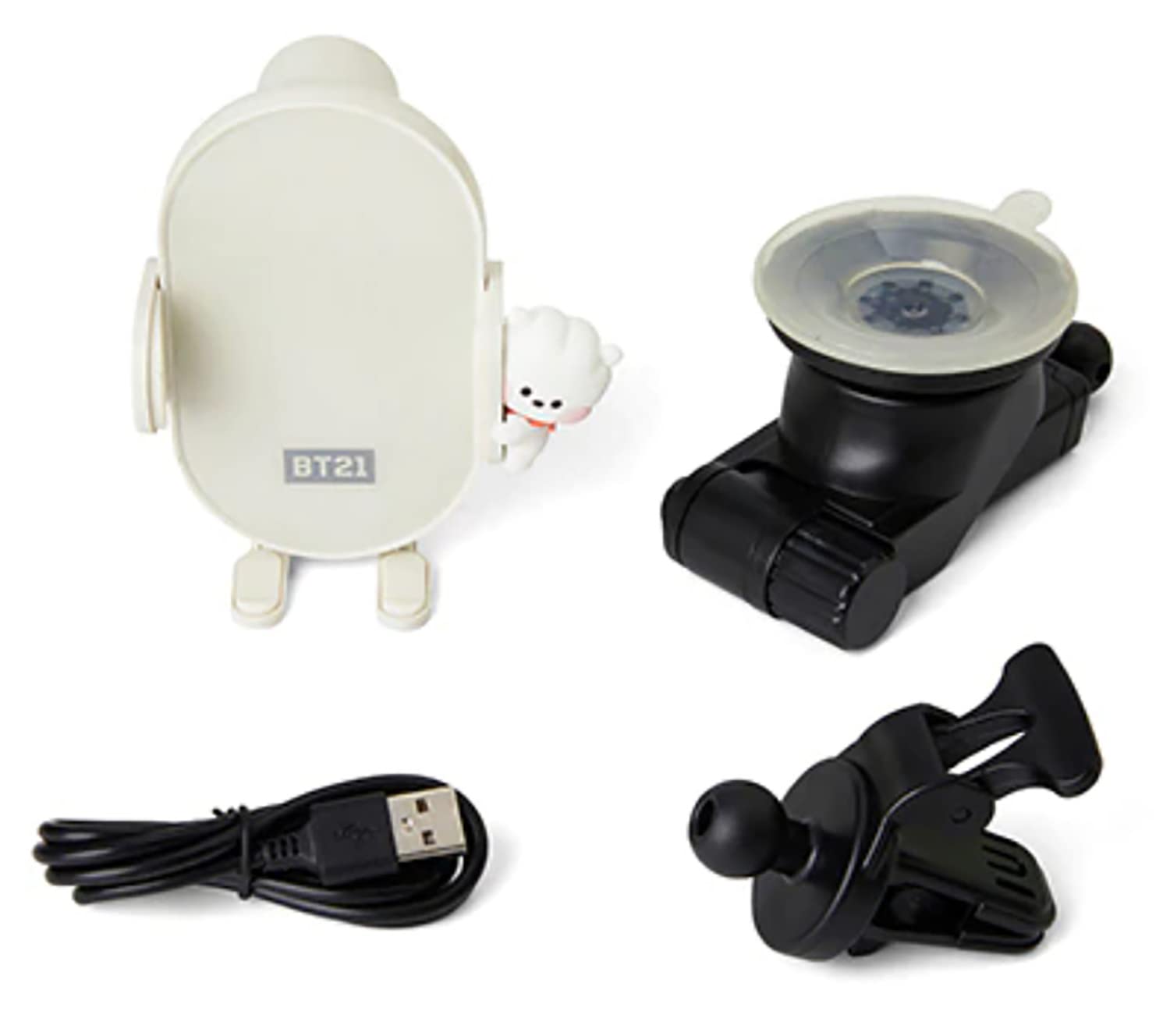 BT21 RJ QI Wireless Car Charger & Auto Grip Phone Holder – Fast & Secure Mount  (Minini RJ)
