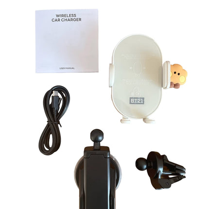 BT21 SHOOKY QI Wireless Car Charger & Auto Grip Phone Holder – Fast & Secure Mount (Minini SHOOKY)
