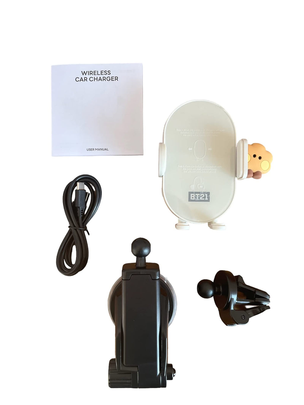 BT21 SHOOKY QI Wireless Car Charger & Auto Grip Phone Holder – Fast & Secure Mount (Minini SHOOKY)