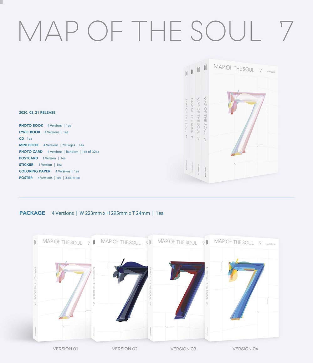 BTS MAP of The Soul : 7 [RANDOM VERSION] Album+Official Folded Poster+Extra Photocard+KPOP Premium Mask
