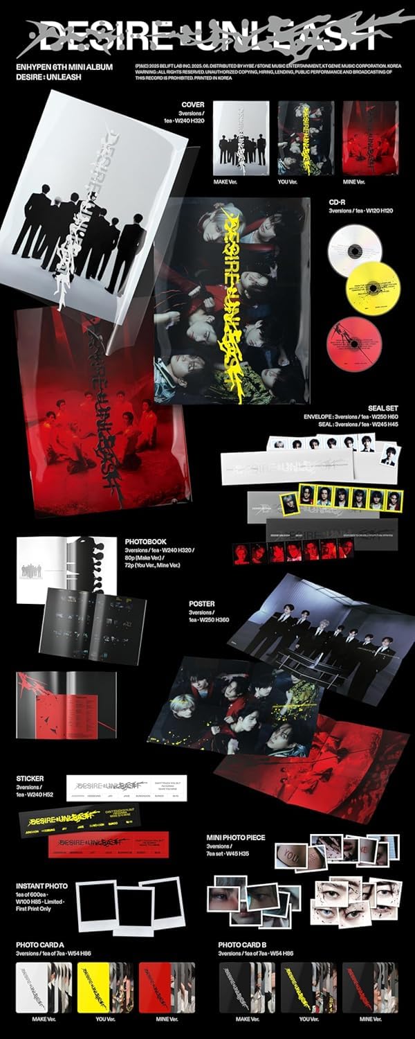 ENHYPEN – DESIRE : UNLEASH 6th Mini Album (Photobook Ver. – MINE + YOU + MAKE 3 Ver. Set)