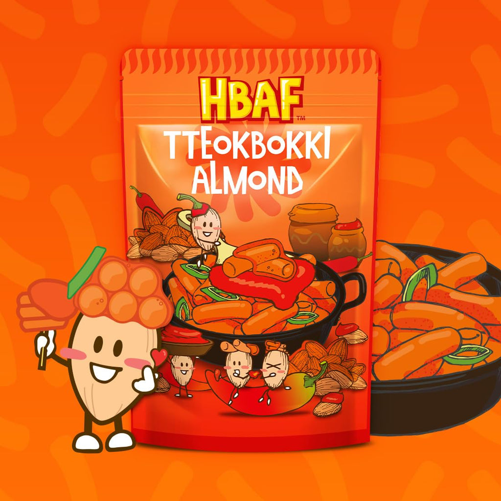 HBAF Korean Seasoned Almond Nuts – Healthy & Gluten-Free Asian Snack | Perfect for School, Office, Travel & Camping(Toppoki 120 gram 1 pack)