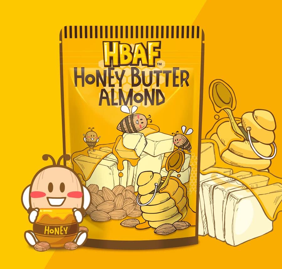 HBAF Korean Seasoned Almond Nuts – Healthy & Gluten-Free Asian Snack | Perfect for School, Office, Travel & Camping (Honey butter 120 gram 1 Pack)