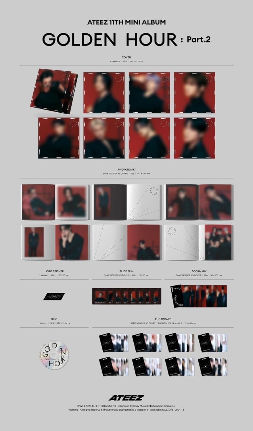 ATEEZ GOLDEN HOUR : Part.2 11th Mini Album Digipack (All 8 Members Set)