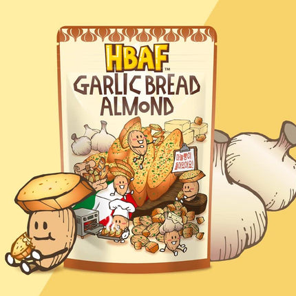 HBAF Korean Seasoned Almond Nuts – Healthy & Gluten-Free Asian Snack | Perfect for School, Office, Travel & Camping (Garlic Bread  120 gram 1 pack)
