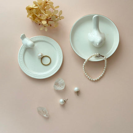 Luxury Ceramic Jewelry Tray with Decorative Figurine (1 x White Bird Center)