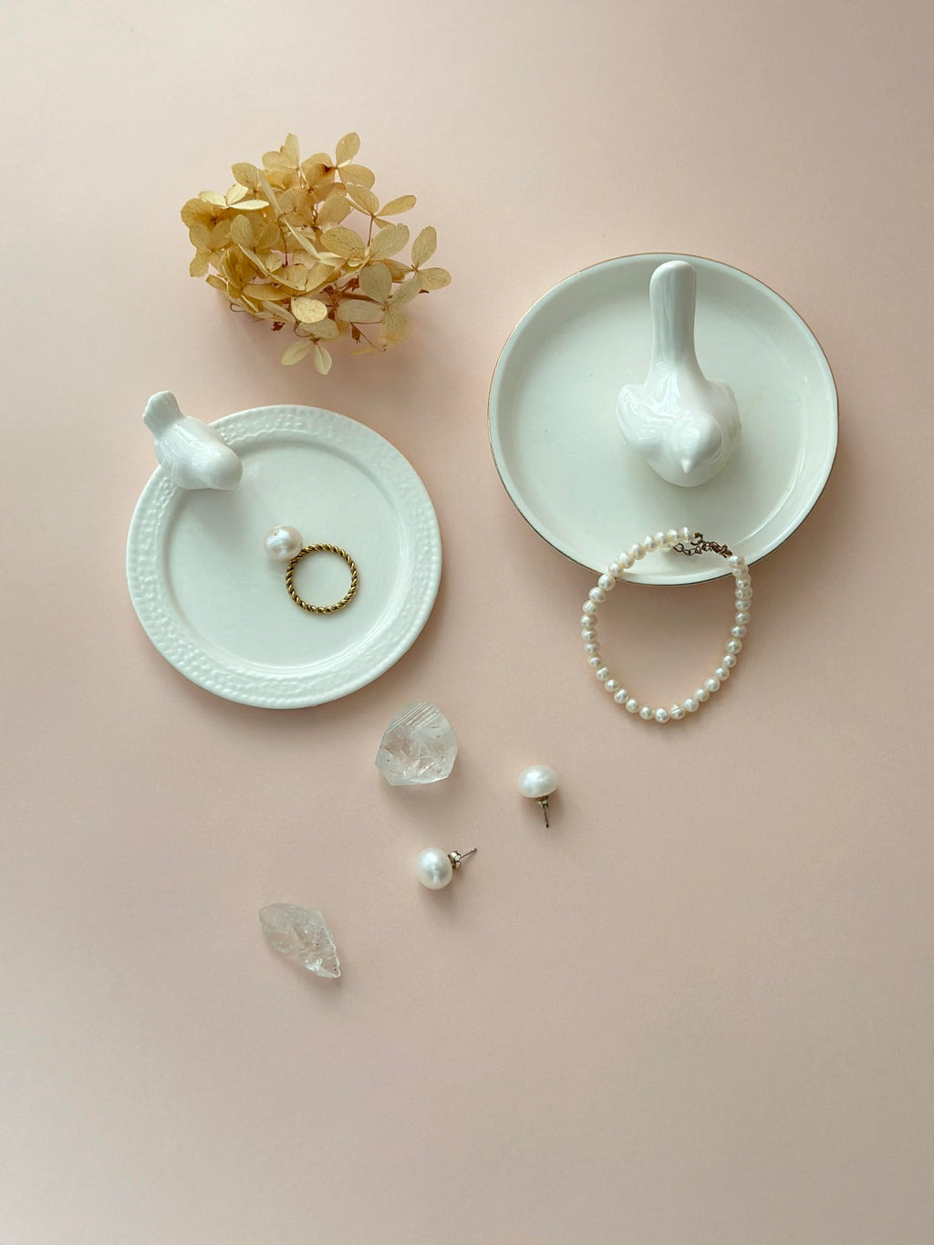 Luxury Ceramic Jewelry Tray with Decorative Figurine (1 x White Bird Center)