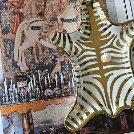 Luxury Ceramic Jewelry Tray with Decorative Figurine (1 x Gold Stripe Tiger Tray)
