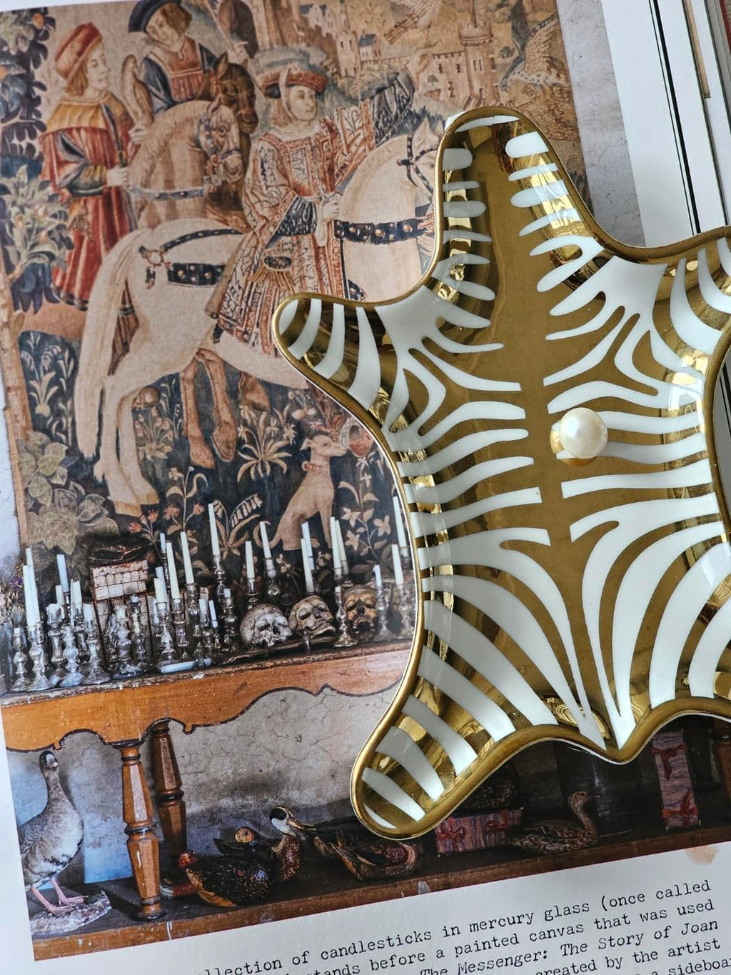 Luxury Ceramic Jewelry Tray with Decorative Figurine (1 x Gold Stripe Tiger Tray)