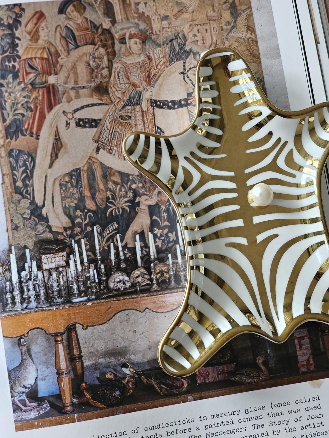 Luxury Ceramic Jewelry Tray with Decorative Figurine (1 x Gold Stripe Tiger Tray)