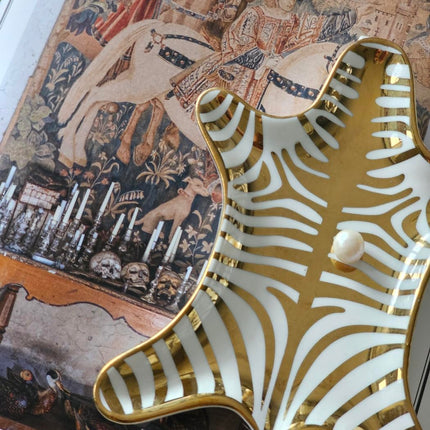 Luxury Ceramic Jewelry Tray with Decorative Figurine (1 x Gold Stripe Tiger Tray)