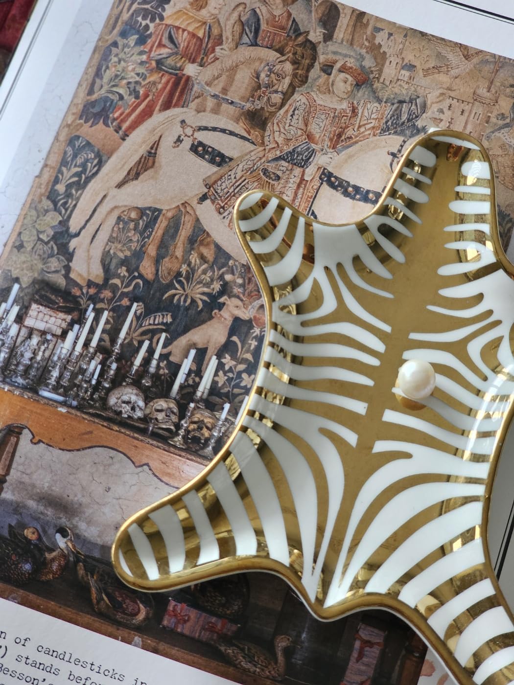 Luxury Ceramic Jewelry Tray with Decorative Figurine (1 x Gold Stripe Tiger Tray)