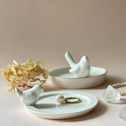 Luxury Ceramic Jewelry Tray with Decorative Figurine (1 x White Bird Center)