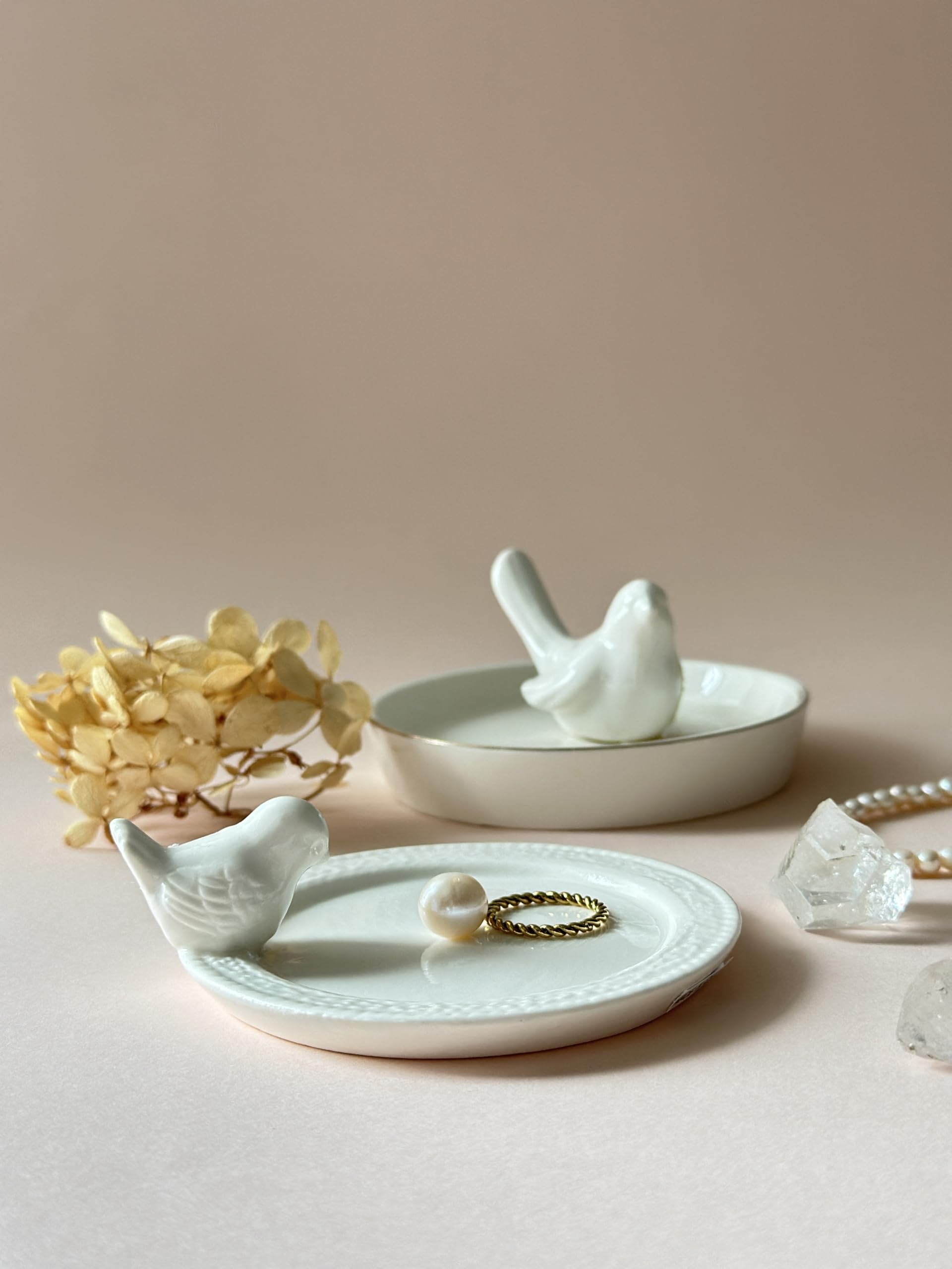 Luxury Ceramic Jewelry Tray with Decorative Figurine (1 x White Bird Center)