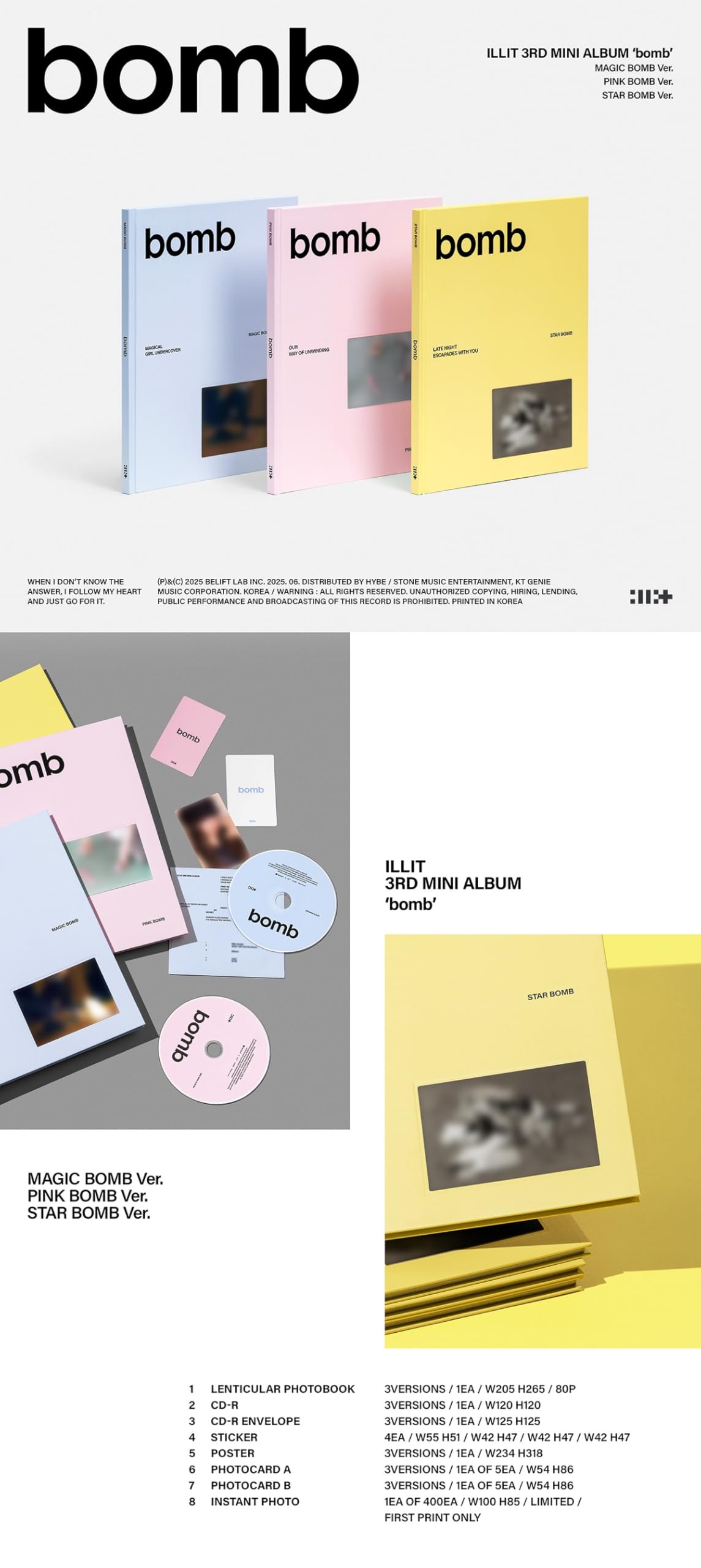 ILLIT – 3rd Mini Album [bomb] Photobook 3 Set Ver. + Special Extra Photocard little monster