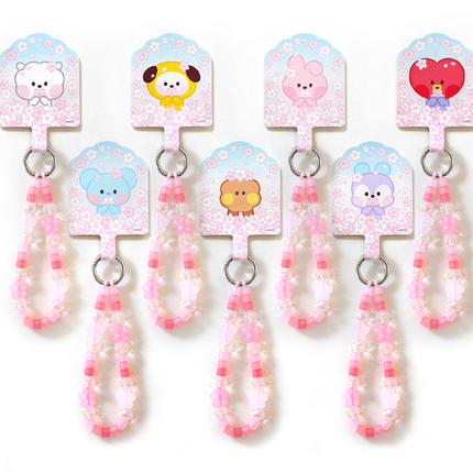 BT21 Cherry Blossom Phone Tag Holder with Beaded Strap Official