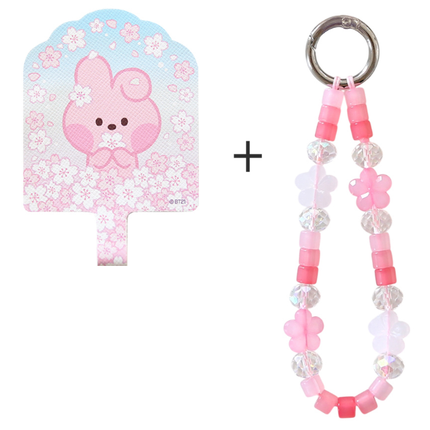 BT21 Cherry Blossom Phone Tag Holder with Bead Strap