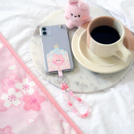 BT21 Cherry Blossom Phone Tag Holder with Bead Strap