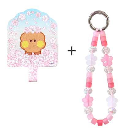 BT21 Cherry Blossom Phone Tag Holder with Bead Strap