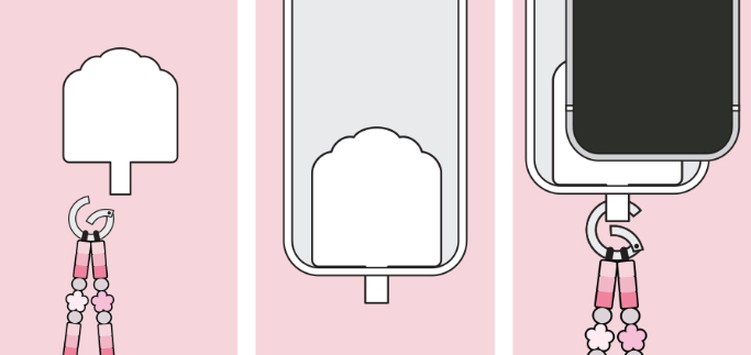 BT21 Cherry Blossom Phone Tag Holder with Bead Strap