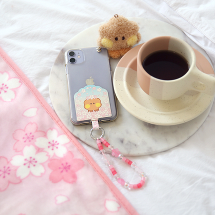 BT21 Cherry Blossom Phone Tag Holder with Bead Strap