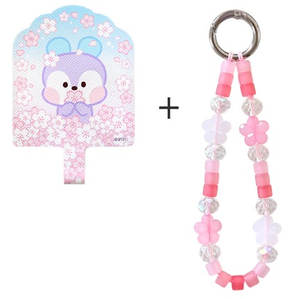 BT21 Cherry Blossom Phone Tag Holder with Bead Strap