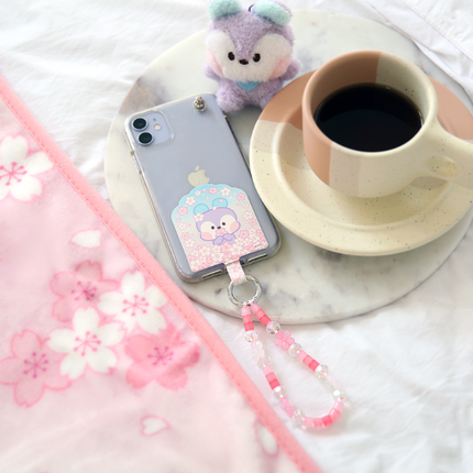BT21 Cherry Blossom Phone Tag Holder with Bead Strap