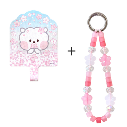 BT21 Cherry Blossom Phone Tag Holder with Bead Strap
