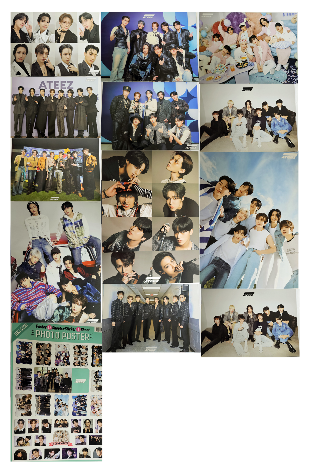Ateez Super High Quality 12 Posters and 1 sticker Set