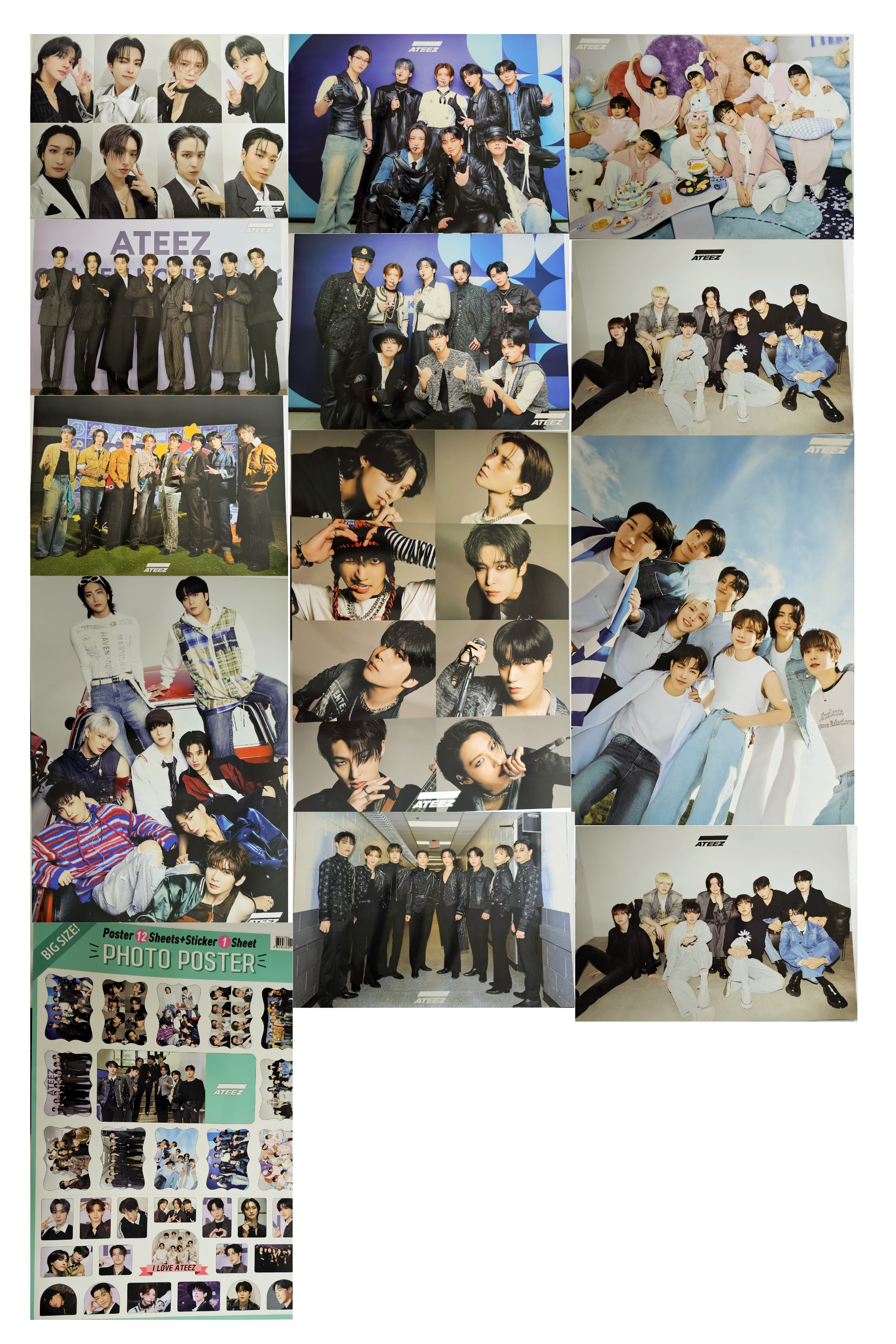 Ateez Super High Quality 12 Posters and 1 sticker Set