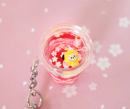 BT21 Cherry Blossom Glitter Water Keyring Official Minini