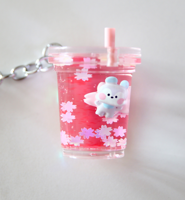 BT21 Cherry Blossom Glitter Water Keyring Official Minini