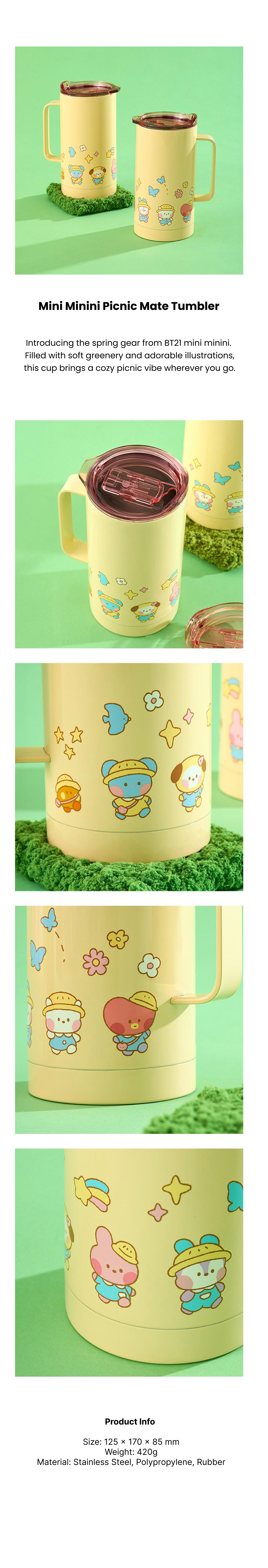 BT21 Mini Minini Picnic Mate Tumbler – 420ml Stainless Steel Mug with Handle & Lid