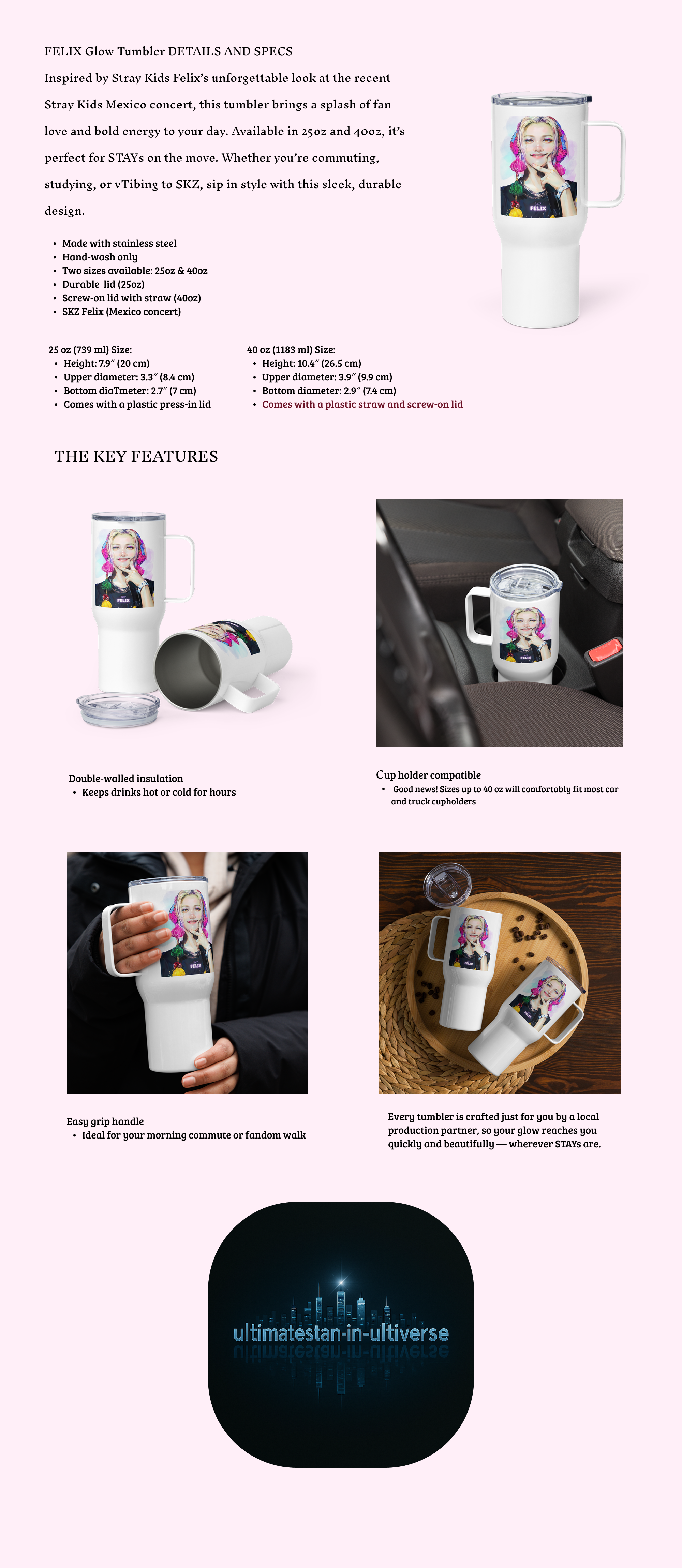 Stray Kids Felix Inspired Travel Mug with a Handle – SKZ Mexico Tour Vibe | 25oz & 40oz